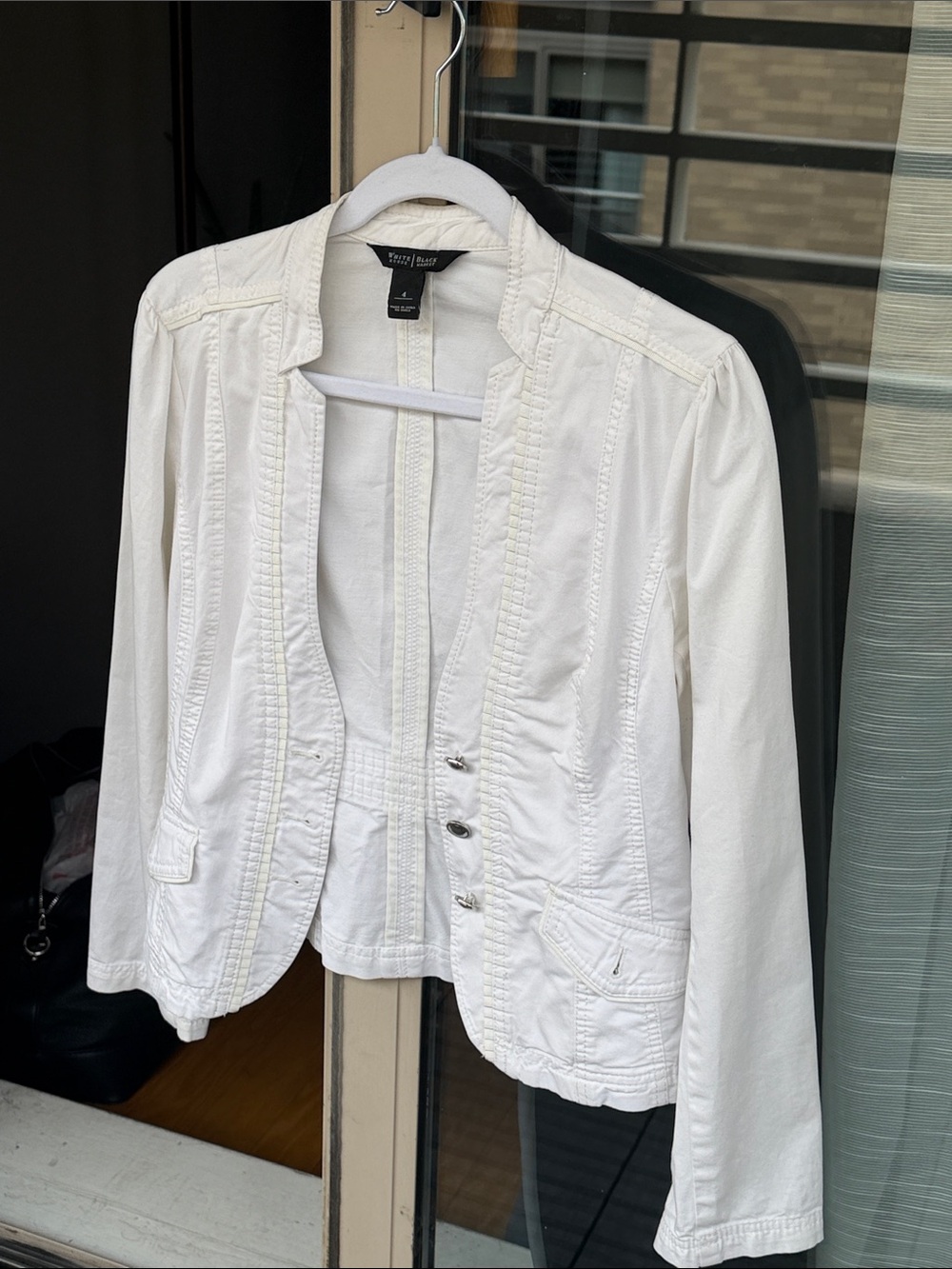 White House Black Market White Open-Front Ruffle-Trim Blazer